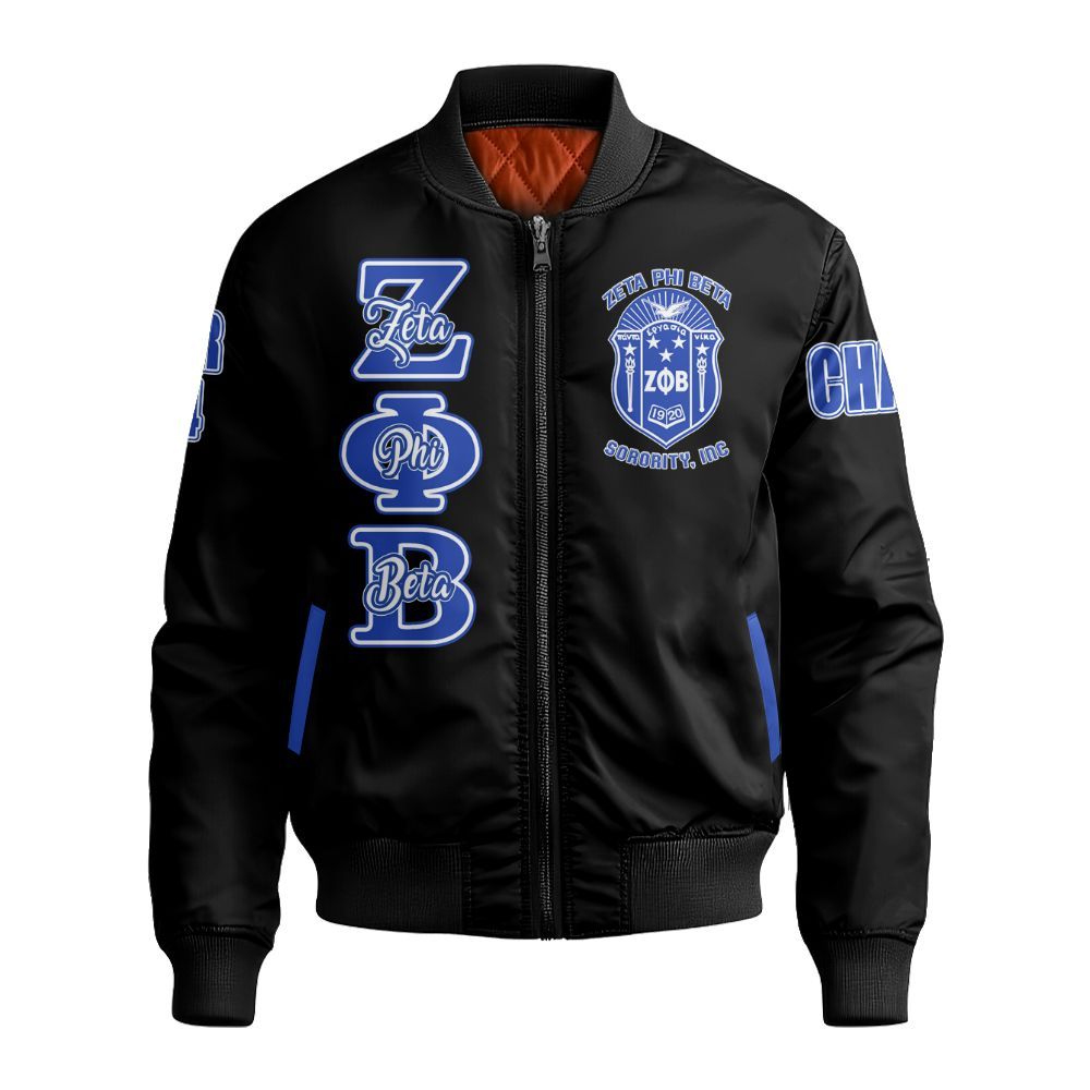 Ireishprint Zeta Phi Beta Custom Chapter Bomber Jacket, Personalized Love Zeta Dove Z Phi B Black Varsity Jacket 1920 Sorority Bomber Jacket