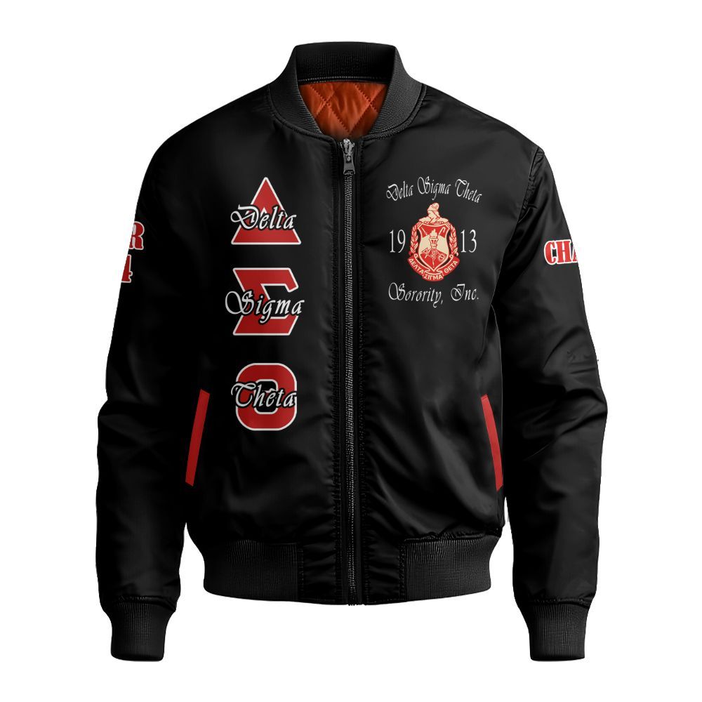 Ireishprint Delta Sigma Theta Custom Chapter Shirt, Personalized Black Shirt Delta Sigma Theta Sorority Bomber Jacket