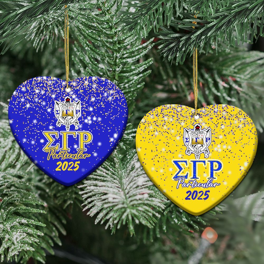 Ireishprint Custom Name Sigma Gamma Rho Ceramic Ornament, Gold Duo Blue Glitter 1922 Sorority Xmas Ornament