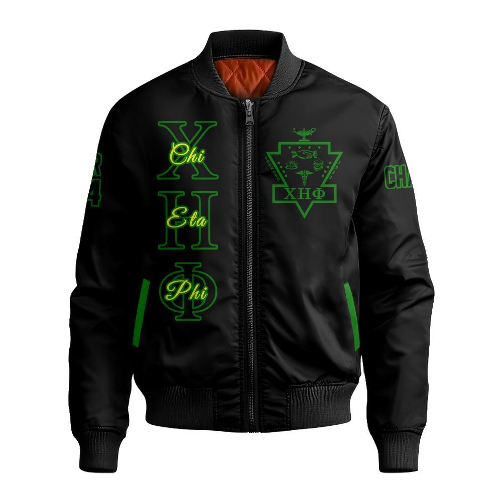 Ireishprint Chi Eta Phi Custom Chapter Shirt, Personalized Black Shirt Chi Eta Phi Sorority Bomber Jacket