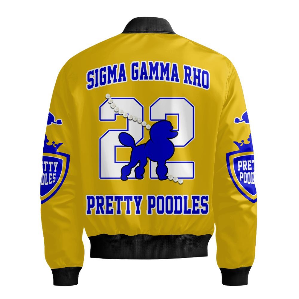 Ireishprint Sigma Gamma Rho Crossing Jacket, Pretty Poodles Jacket Sigma Gamma Rho Sorority Bomber Jacket