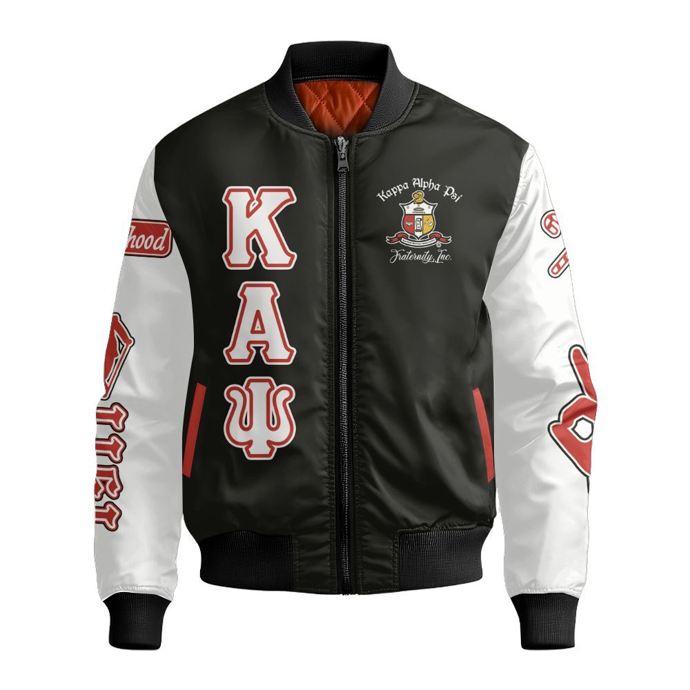 Ireishprint ΚΑΨ Varsity Jacket, Simple Black Sporty Style Kappa Yo Nupe 1911 Fraternity Bomber Jacket
