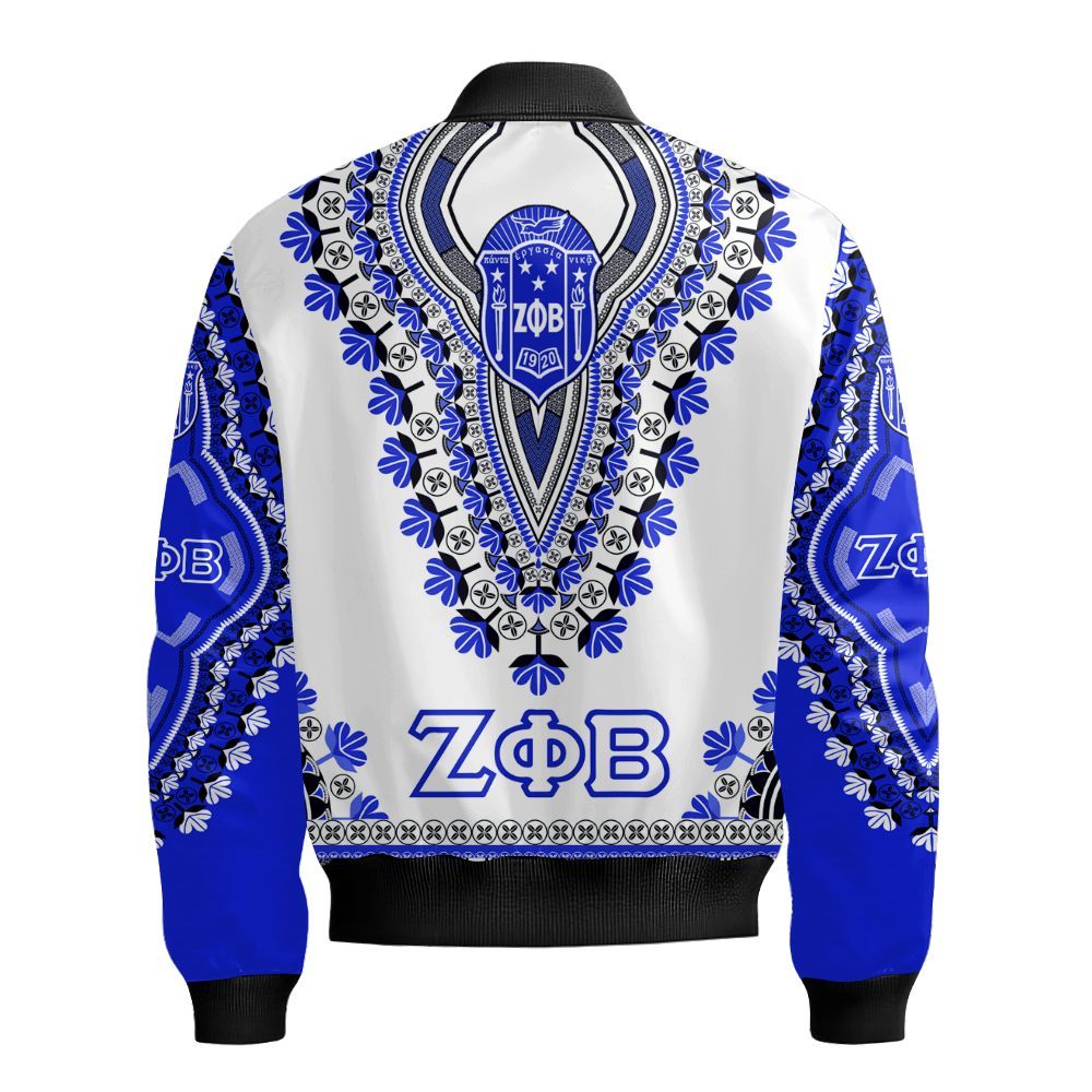 Ireishprint Zeta Phi Beta Shirt, Zeta Phi Beta Blue Sleeve Pattern Dashiki Style Zeta Phi Beta Since 1920 Sorority Bomber Jacket