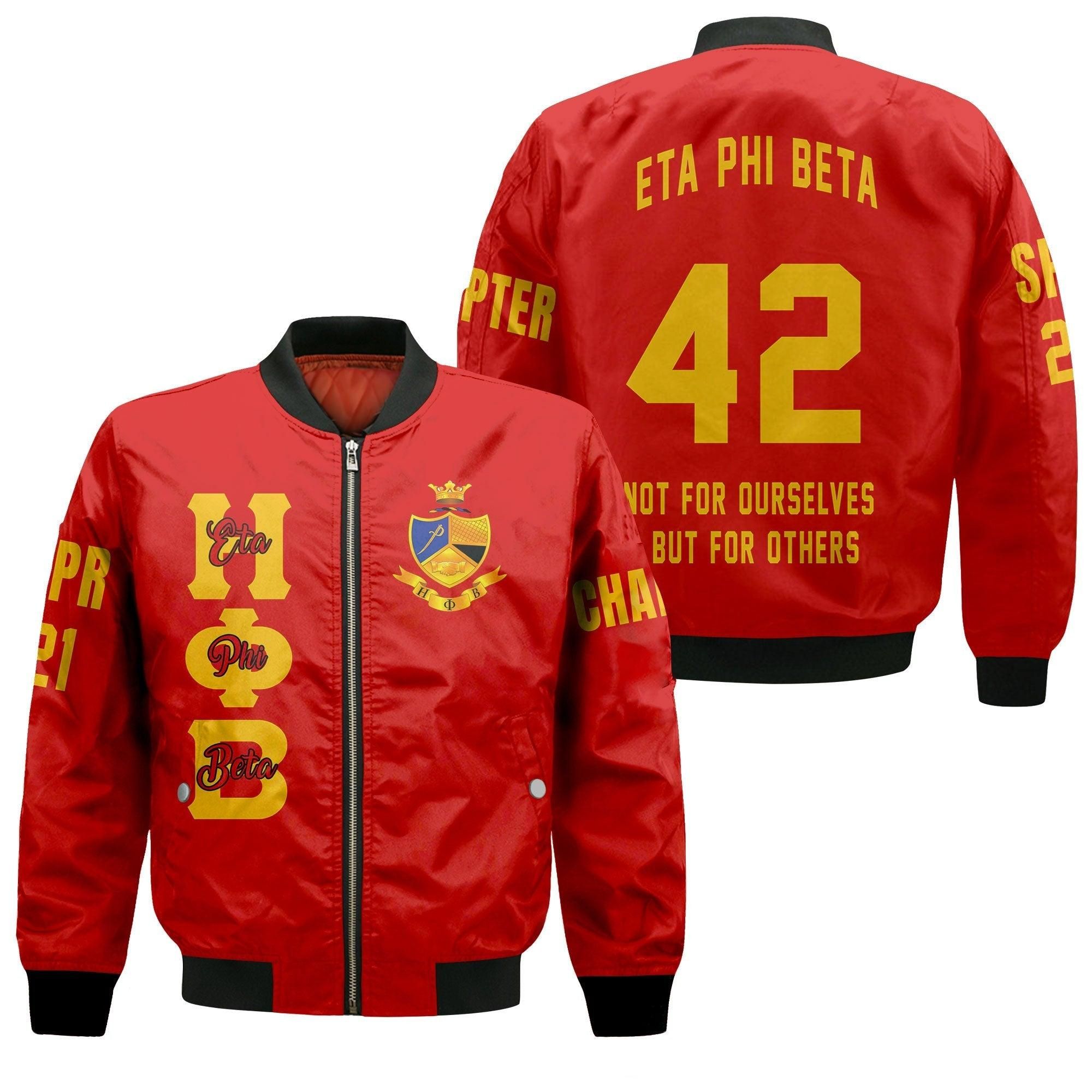(Custom) Wonder Print Shop Jacket - Eta Phi Beta Sleeve Zip Bomber Jacket RLT8