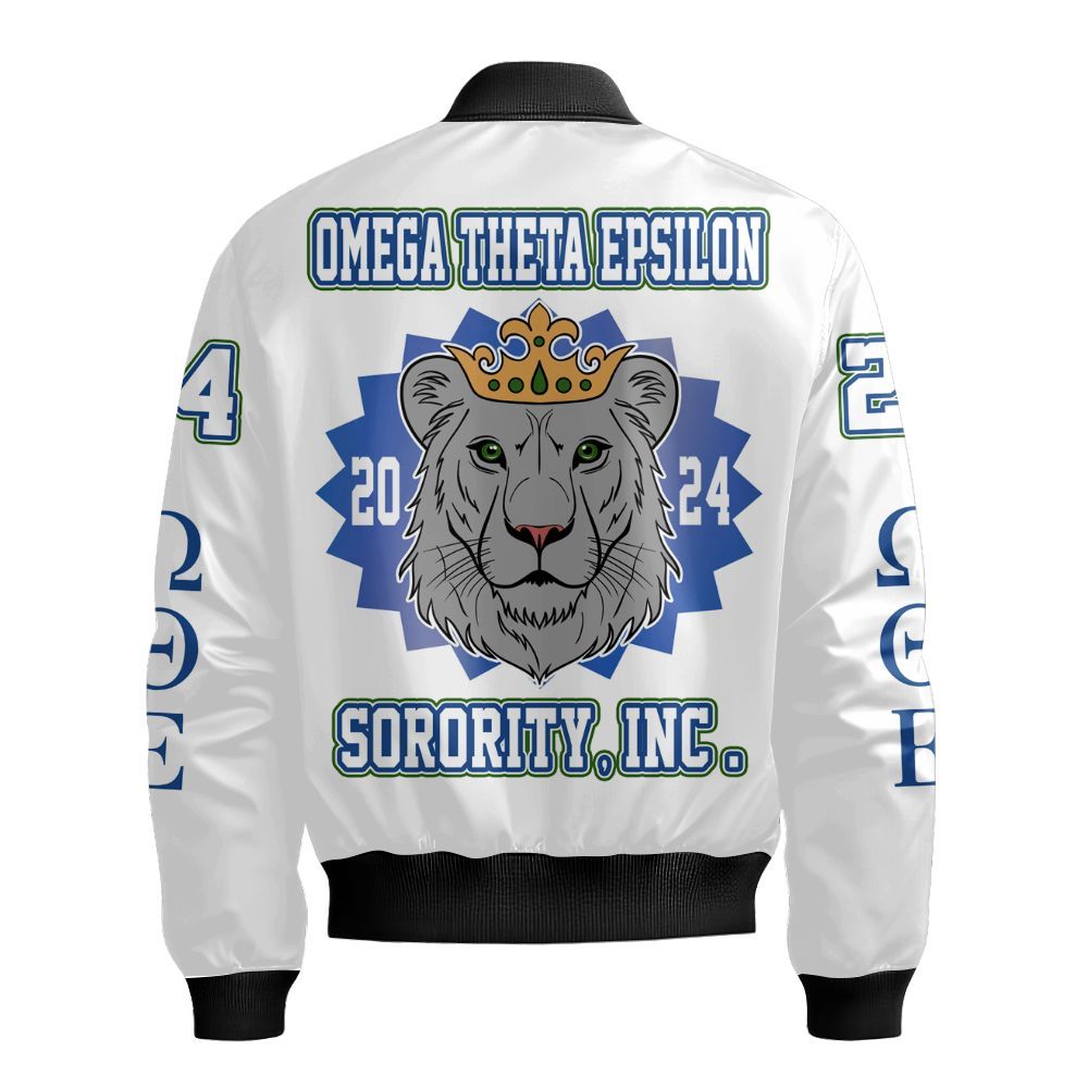 Ireishprint Omega Theta Epsilon Cardigan, Lion Queen White Cardigan Omega Theta Epsilon Sorority Bomber Jacket