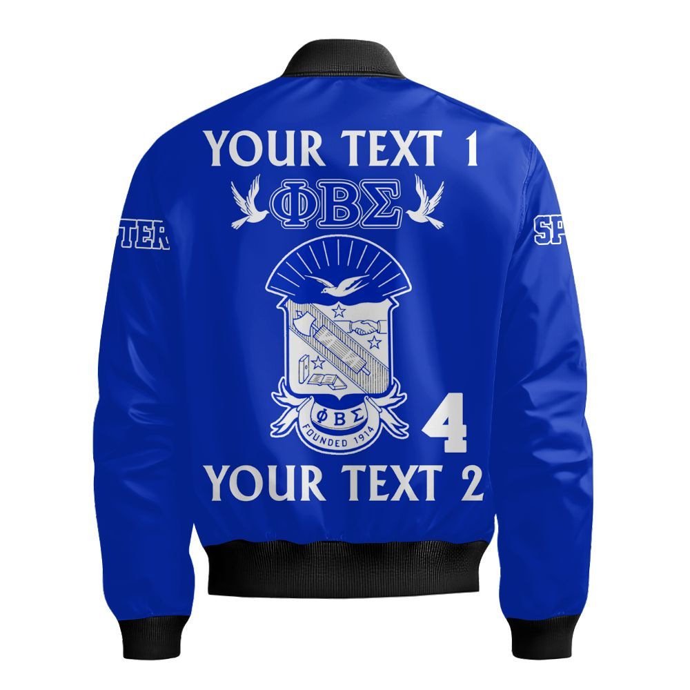 Ireishprint Phi Beta Sigma Custom Full Line Bomber Jacket, Black Shirt Crest Highlight 1914 Fraternity Bomber Jacket