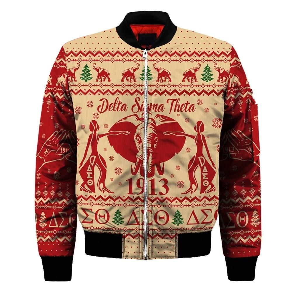 Getteestore Jacket - Delta Sigma Theta Elephant Christmas Sleeve Zip Bomber Jacket A31