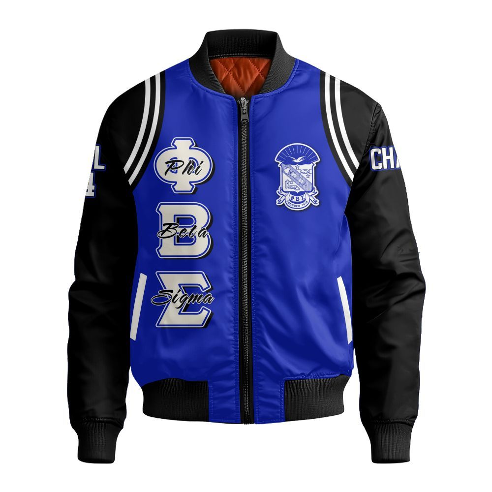 Ireishprint ΦΒΣ Custom Chapter Shirt, Personalized Black Curved Royal Blue 1914 Fraternity Bomber Jacket