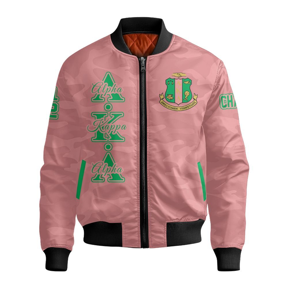 Ireishprint A.K.A Custom Chapter Varsity Jacket, Personalized Camo Style Salmon Pink Varsity Jacket 1908 Sorority Bomber Jacket