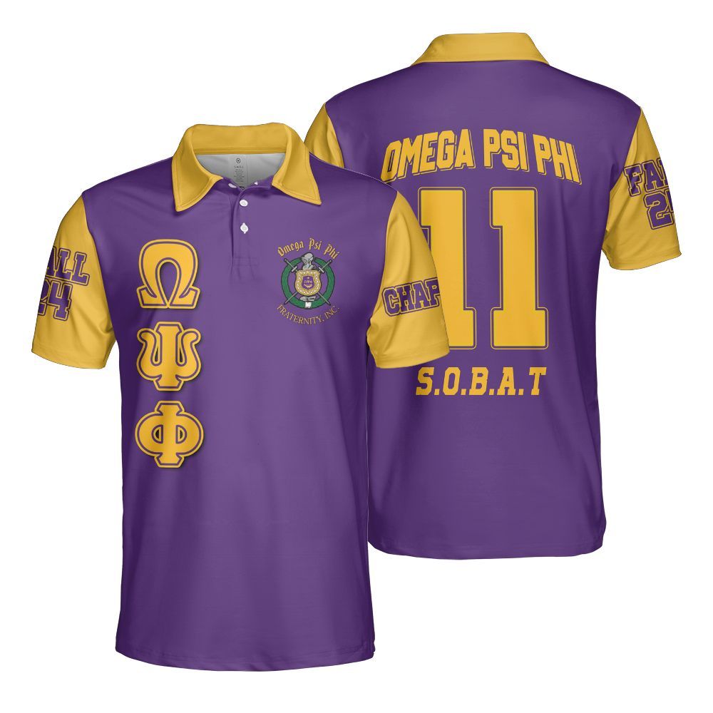 Ireishprint ΩΨΦ Custom Chapter Polo Shirt, Personalized Gold Sleeves Style Shirt ΩΨΦ Fraternity Polo Shirt