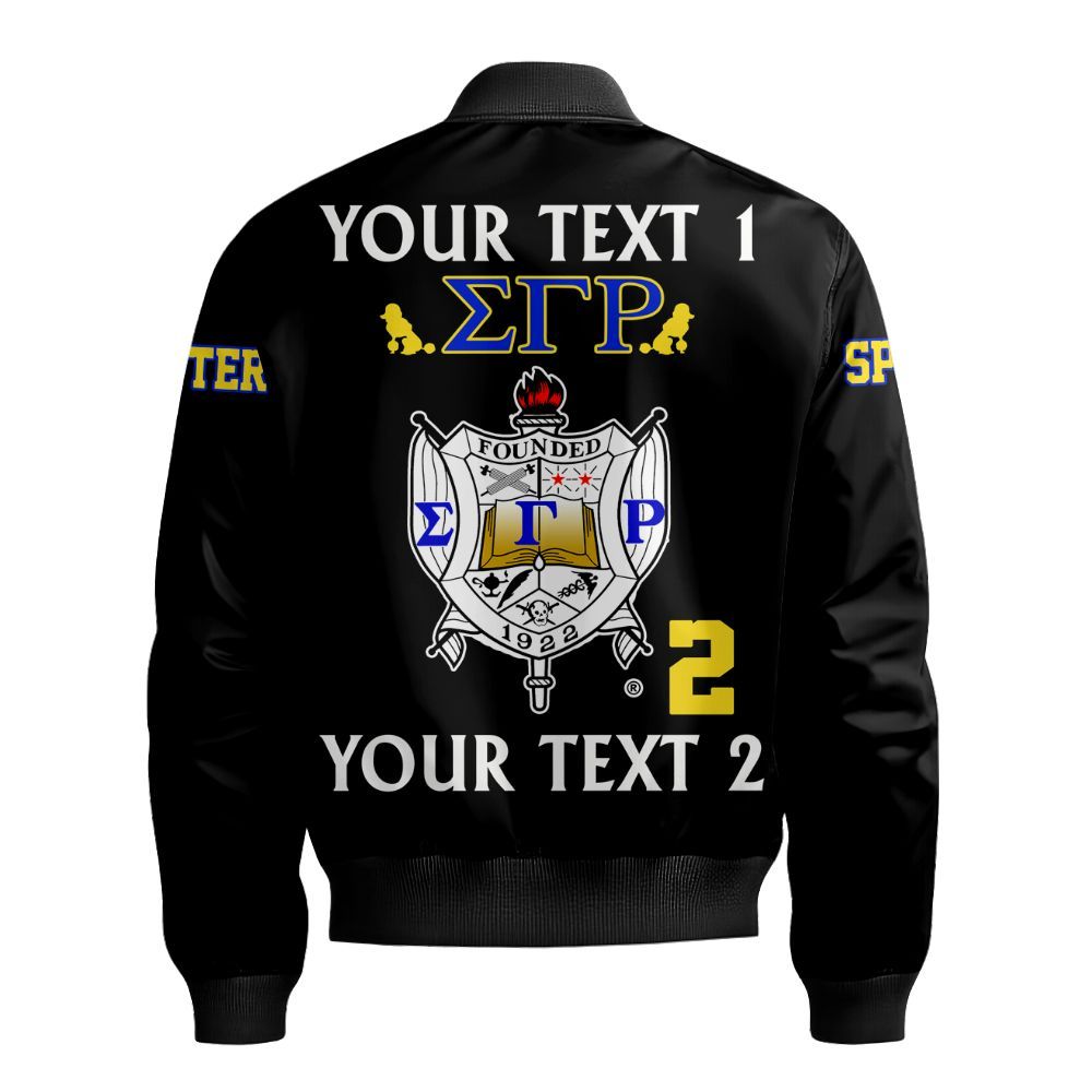 Ireishprint Sigma Gamma Rho Custom Full Line Shirt, Gold Duo Black Crest Highlight Style 1922 Sorority Bomber Jacket