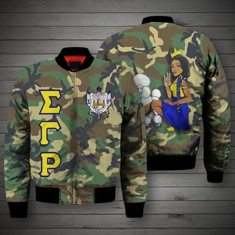 Militaty Sigma Gamma Rho Woman Poodle Sleeve Zip Bomber Jacket