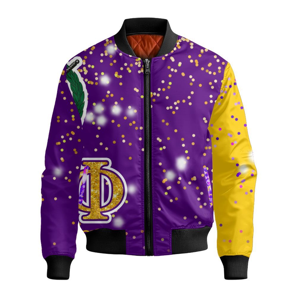 Ireishprint Custom Name ΩΨΦ Ceramic Ornament, Purple Duo Yellow Glitter 1911 Fraternity Christmas Ornament Bomber Jacket