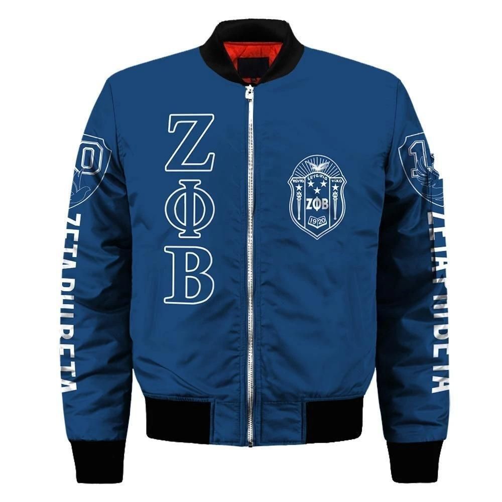 Lux Shield Of Zeta Phi Beta Flowers Sleeve Zip Bomber Jacket