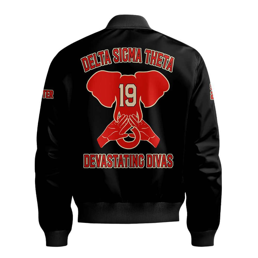 Ireishprint Delta Sigma Theta Custom Chapter Crop Shirt, Personalized Elephant Hand Sign Black Delta Sigma Theta Sorority Bomber Jacket