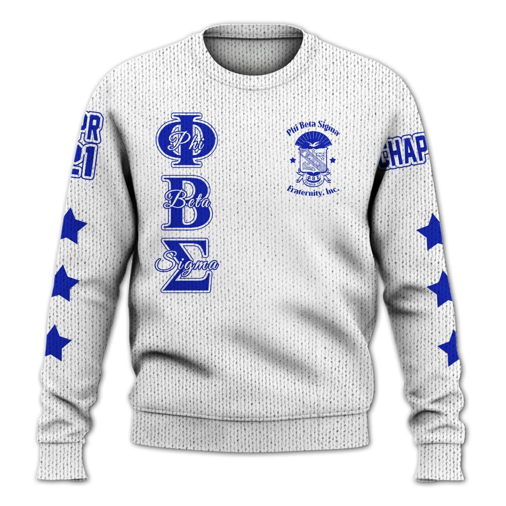 Ireishprint ΦΒΣ Custom Chapter Shirt, Personalized Three Stars White Royal Blue Shirt 1914 Fraternity Knitted Sweater
