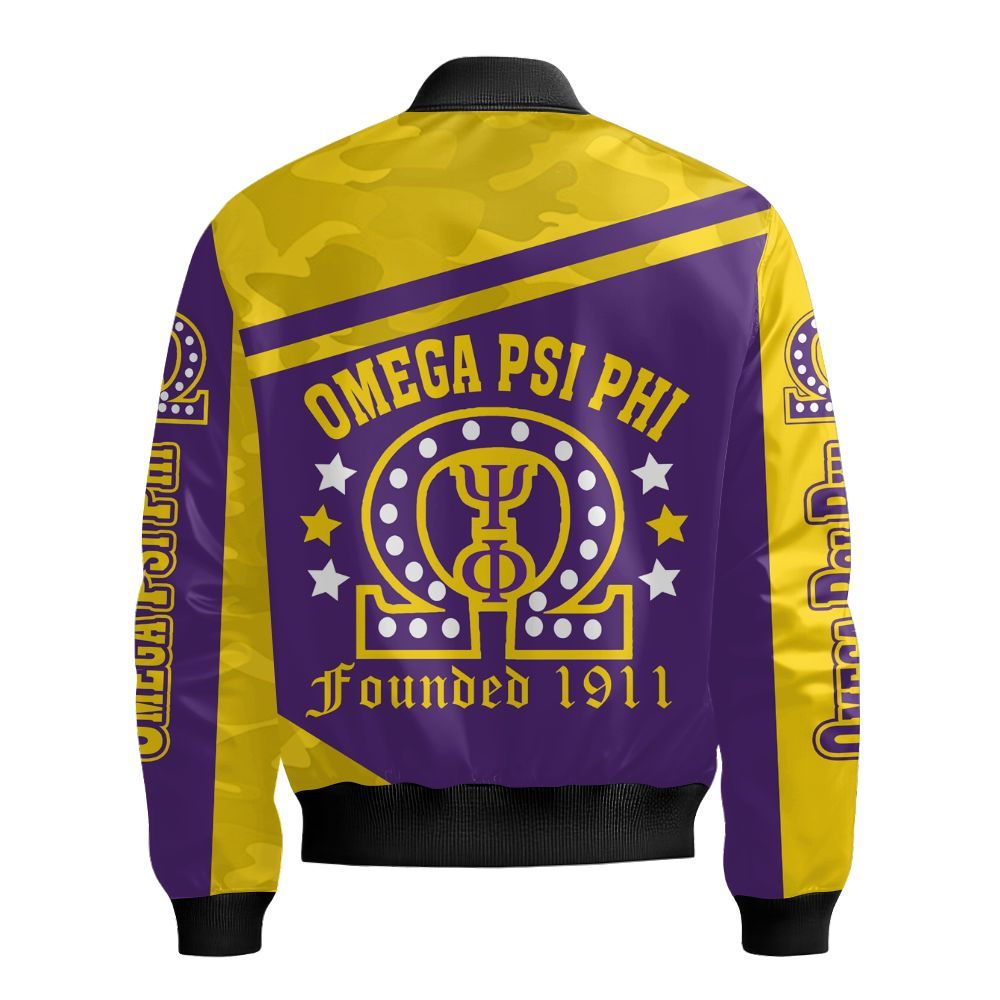 Ireishprint ΩΨΦ Varsity Jacket, Found 1911 Camo Royal Purple Varsity Jacket ΩΨΦ Fraternity Bomber Jacket