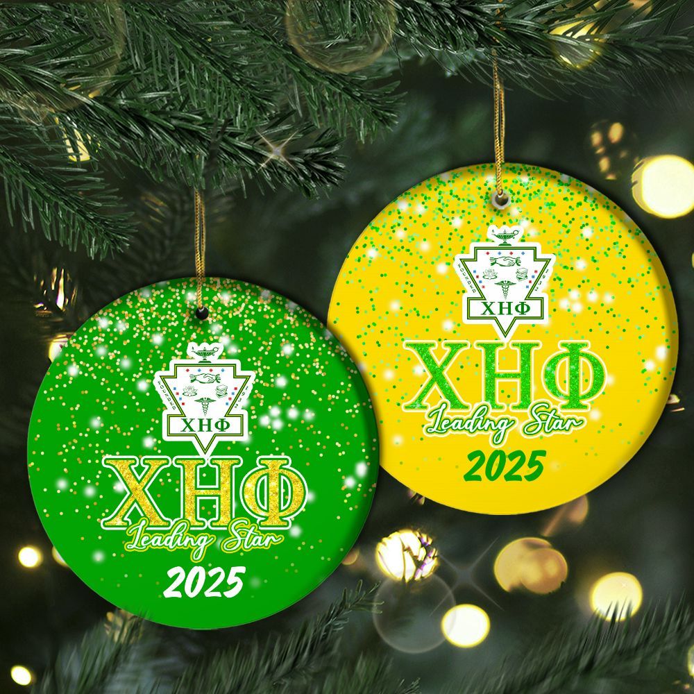 Ireishprint Custom Name Chi Eta Phi Ceramic Ornament, Turtle Green Mix Yellow Glitter Sorority Christmas Ornament