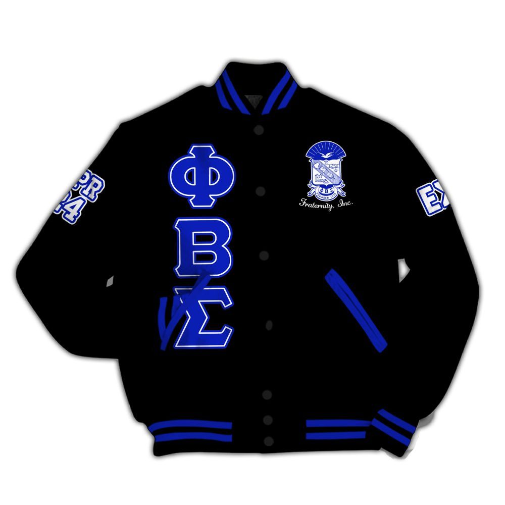 Ireishprint ΦΒΣ Custom Chapter Varsity Jacket, Personalized Circle Black Duo Sigma 1914 Fraternity Jacket