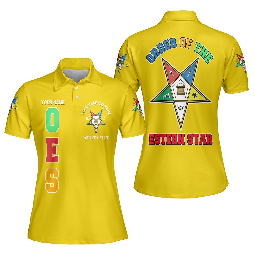 Ireishprint OES Custom Custom Legacy Polo Shirt, Customize Color Block Yellow Order Of The Eastern Star OES Sorority Polo Shirt
