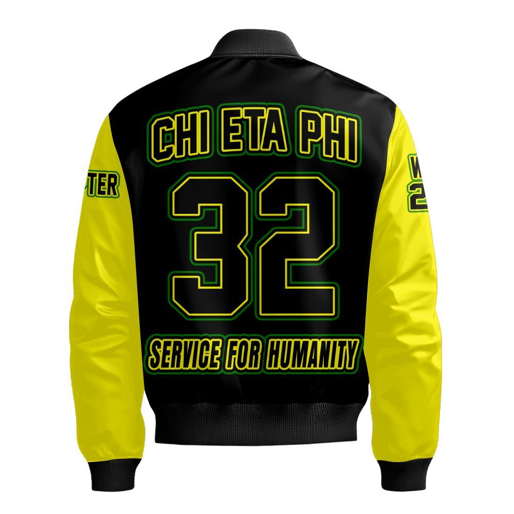 Ireishprint Chi Eta Phi Custom Chapter Varsity Jacket, Personalized Black Mix Lemon Yellow Varsity Jacket Chi Eta Phi Sorority Bomber Jacket