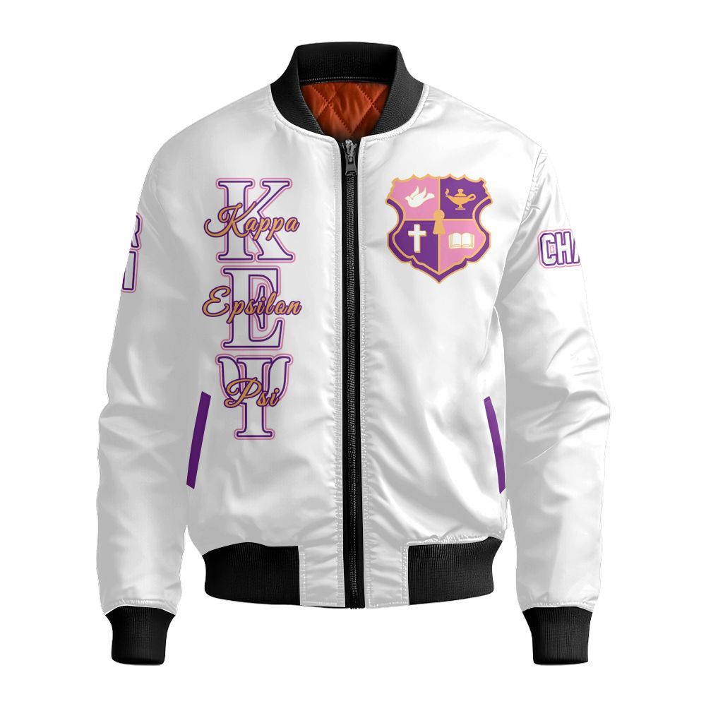 Ireishprint Kappa Epsilon Psi Military Custom Chapter Varsity Jacket, Personalized White Varsity Jacket Kappa Epsilon Psi Military Sorority Bomber Jacket