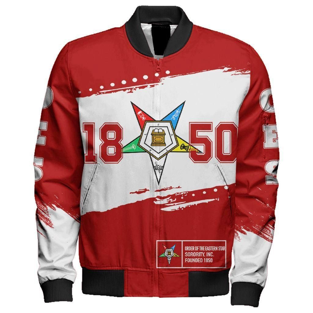 Order of the Eastern Star Red University Sleeve Zip Bomber Jacket