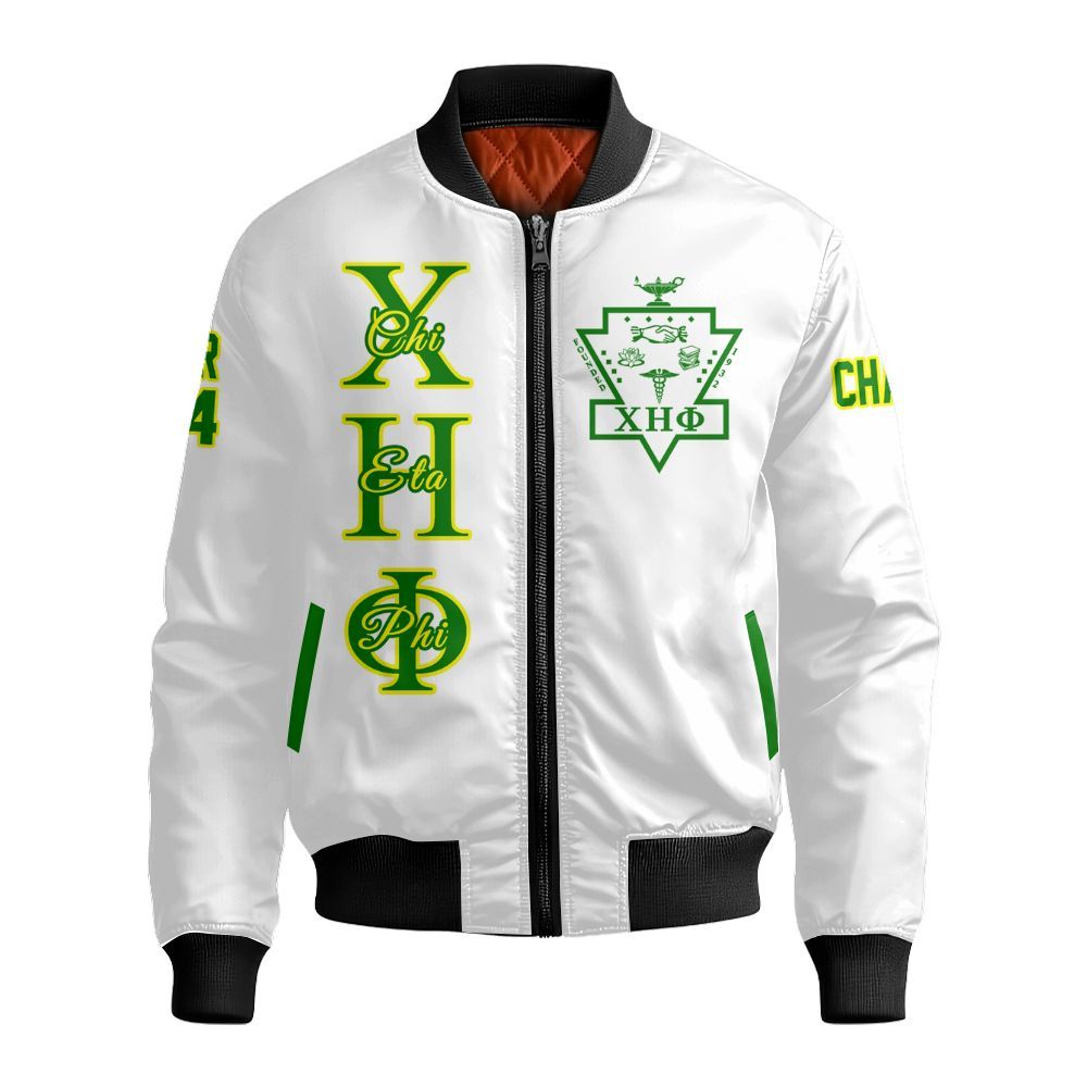 Ireishprint Chi Eta Phi Custom Chapter Cardigan, Personalized White Pea Green Cardigan Chi Eta Phi Sorority Bomber Jacket