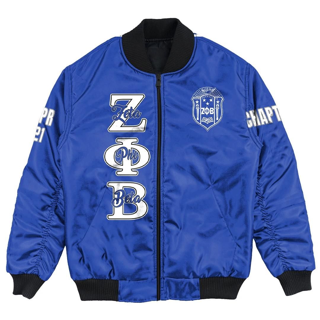Personalized Zeta Phi Beta Blue Bomber Jacket