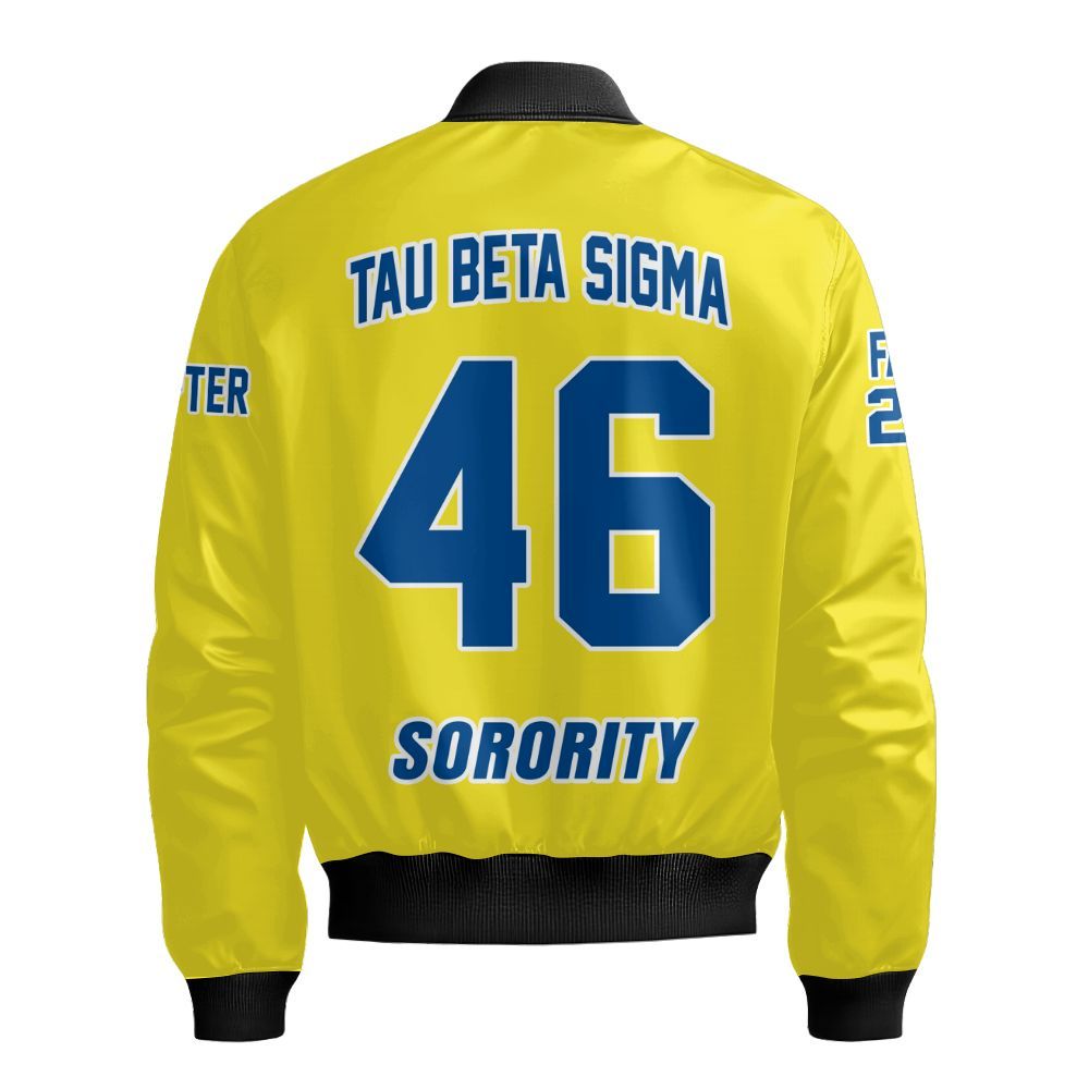 Ireishprint Tau Beta Sigma Custom Chapter Varsity Jacket, Personalized Yellow Varsity Jacket Tau Beta Sigma Sorority Bomber Jacket