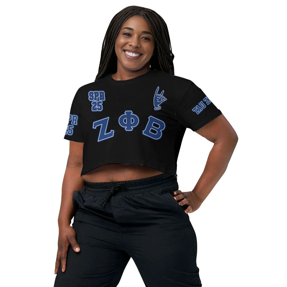 Ireishprint Zeta Phi Beta Custom Chapter Crop Shirt, Personalized Your Z Phi B HandSign Black 1920 Sorority Crop Top