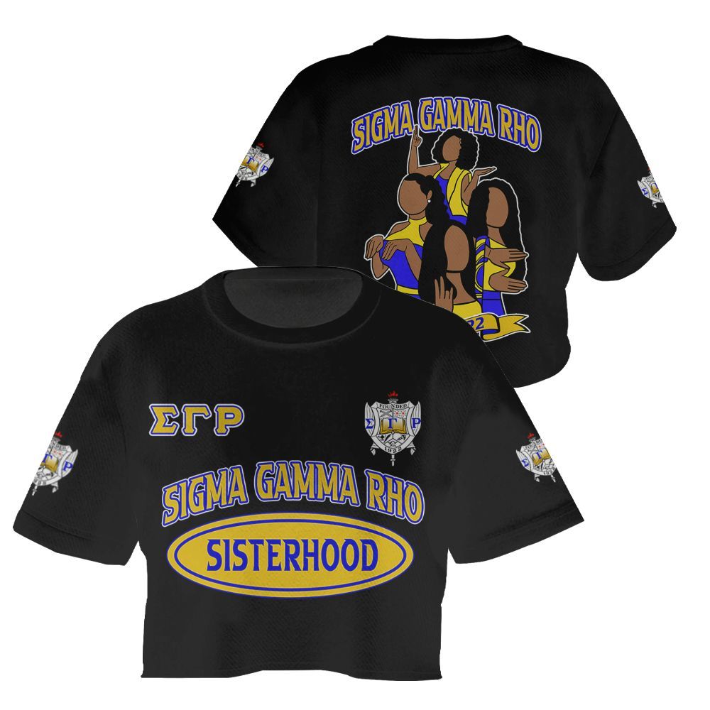 Ireishprint Sigma Gamma Rho Crop Shirt, Sisterhood Black Sigma Gamma Rho Sorority Crop Top 3D