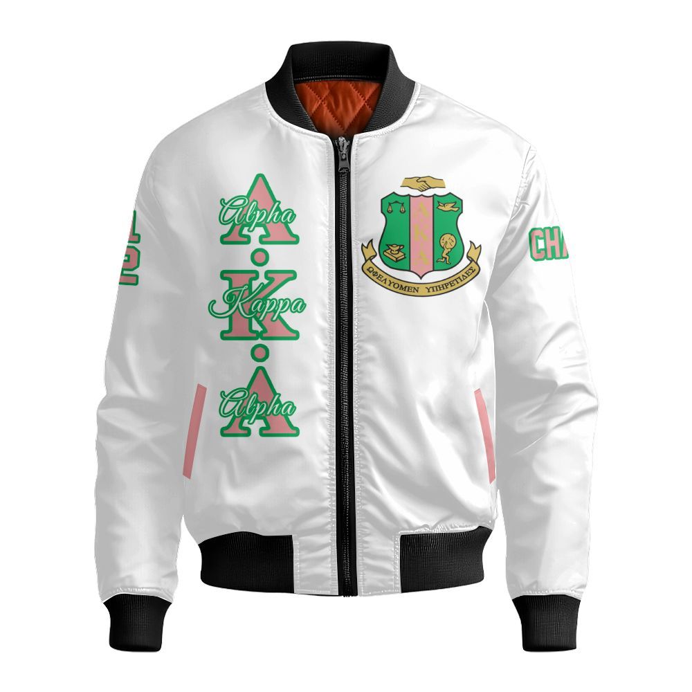 Ireishprint A.K.A Custom Chapter Varsity Jacket, Personalized White Salmon Pink Varsity Jacket Since 1908 Sorority Bomber Jacket