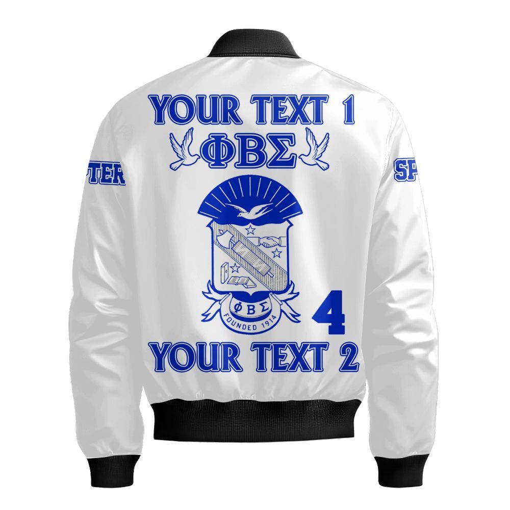 Ireishprint Phi Beta Sigma Custom Full Line Bomber Jacket, Crest Highlight Royal Blue Duo White Color 1914 Fraternity Bomber Jacket