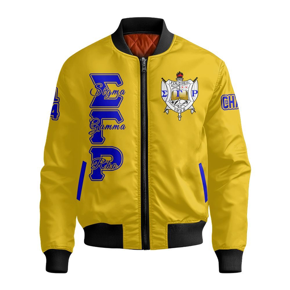Ireishprint Sigma Gamma Rho Custom Chapter Shirt, Personalized Gold Duo Royal Blue Shirt 1922 Sorority Bomber Jacket