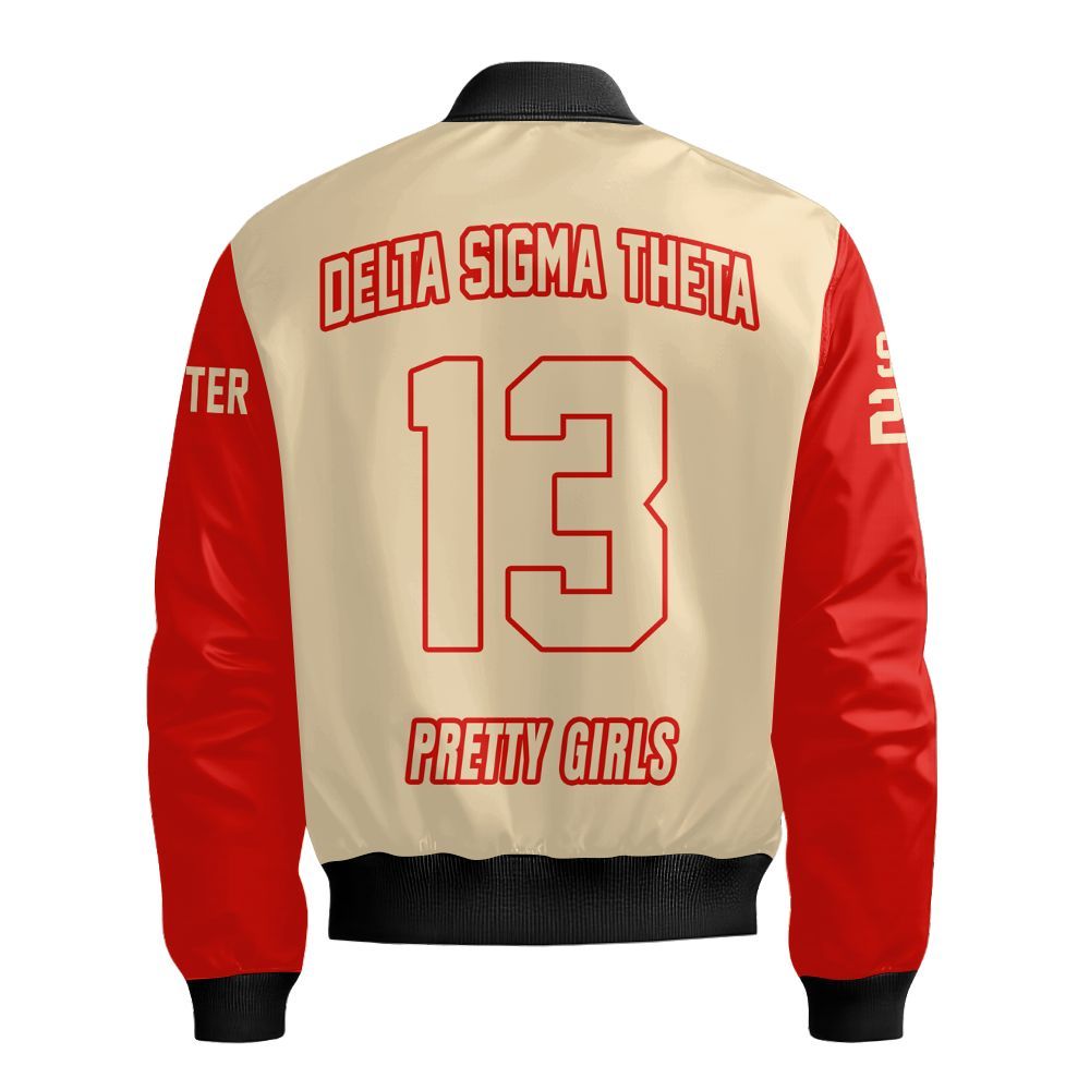 Ireishprint Delta Sigma Theta Custom Chapter Shirt, Personalized Cream Mix Crimson Shirt Delta Sigma Theta Sorority Bomber Jacket