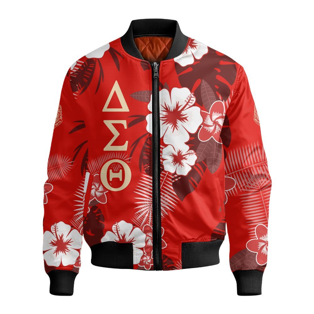 Ireishprint Delta Sigma Theta Hawaii Shirt, Hibiscus Flower Hawaii Shirt Delta Sigma Theta Sorority Bomber Jacket