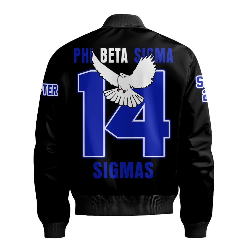 Ireishprint ΦΒΣ Custom Chapter Varsity Jacket, Personalized Dove Black Royal Blue Jacket ΦΒΣ Fraternity Bomber Jacket