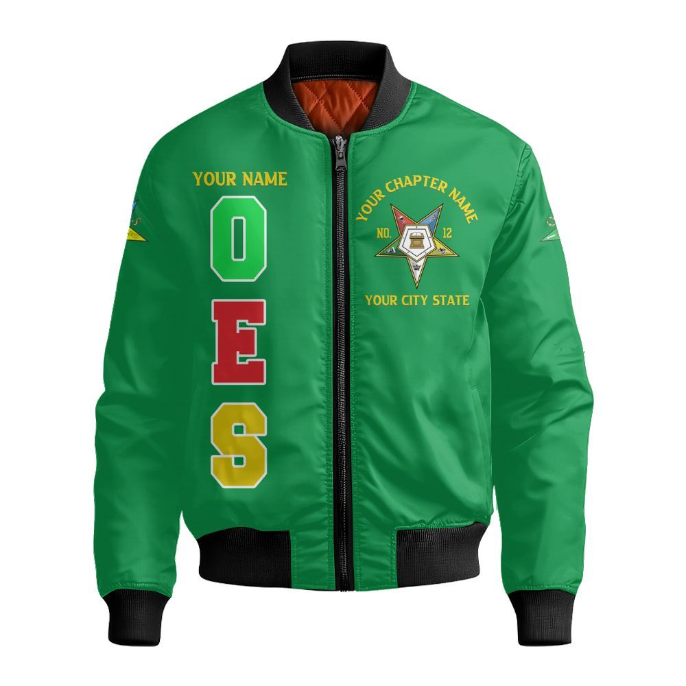 Ireishprint OES Custom Custom Legacy Shirt, Customize Color Block Green Order Of The Eastern Star OES Sorority Bomber Jacket