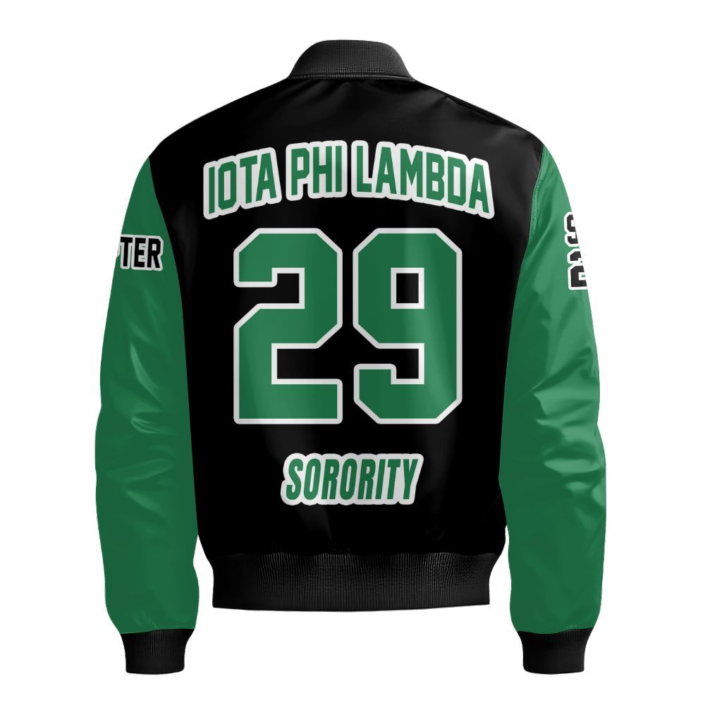 Ireishprint Iota Phi Lambda Custom Chapter Shirt, Personalized Black Mix Emerald Green Shirt Iota Phi Lambda Since 1929 Sorority Bomber Jacket