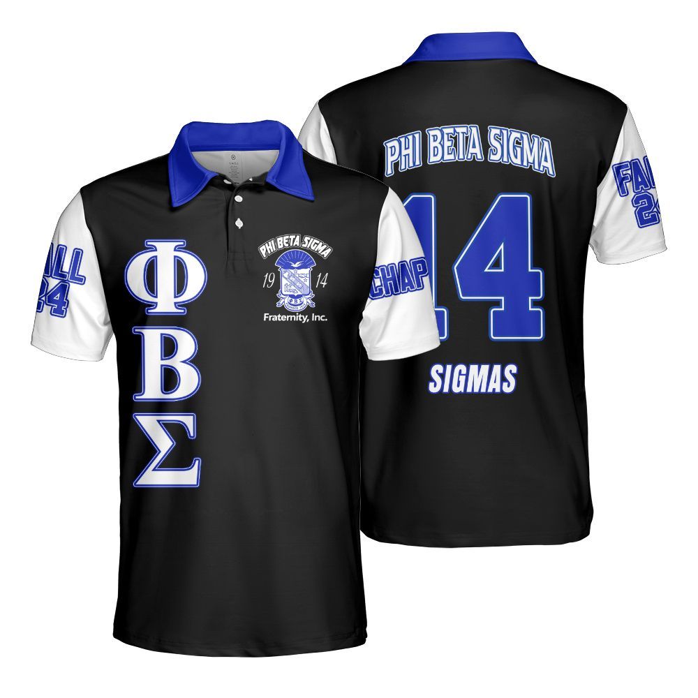 Ireishprint ΦΒΣ Custom Chapter Polo Shirt, Personalized Black White Sleeve 1914 Fraternity Polo Shirt