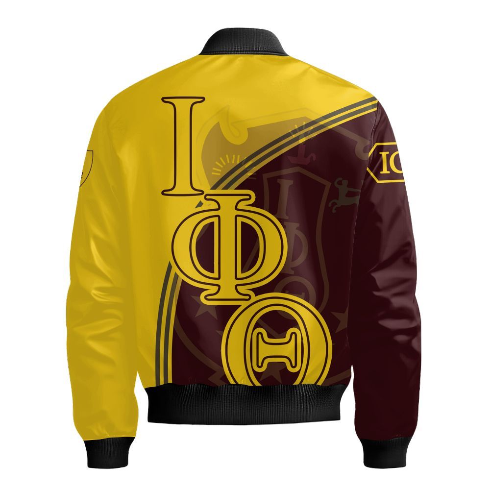 Ireishprint Iota Phi Theta Polo Shirt, Charcoal Brown Gold ΙΦΘ Lettered Style Fraternity Bomber Jacket