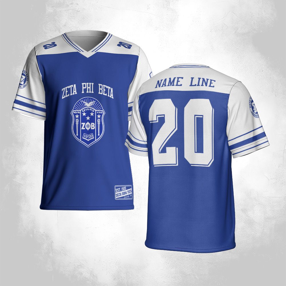 Ireishprint Zeta Phi Beta Custom Back Line Football Jersey, Personalized Zeta Blue 1920 Jersey Sorority