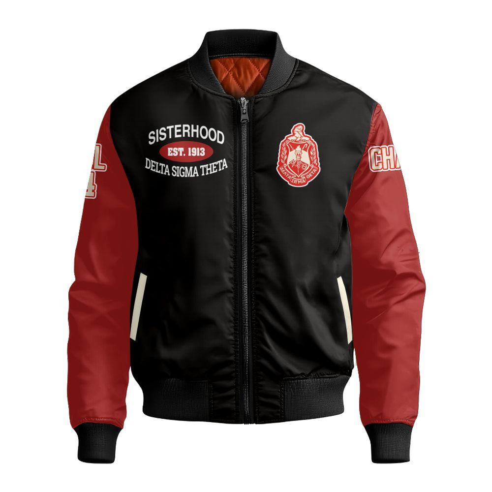 Ireishprint Delta Sigma Theta Custom Chapter Off Shoulder Sweatshirt, Delta Sigma Theta Sisterhood Black Sweatshirt 1913 Sorority Bomber Jacket