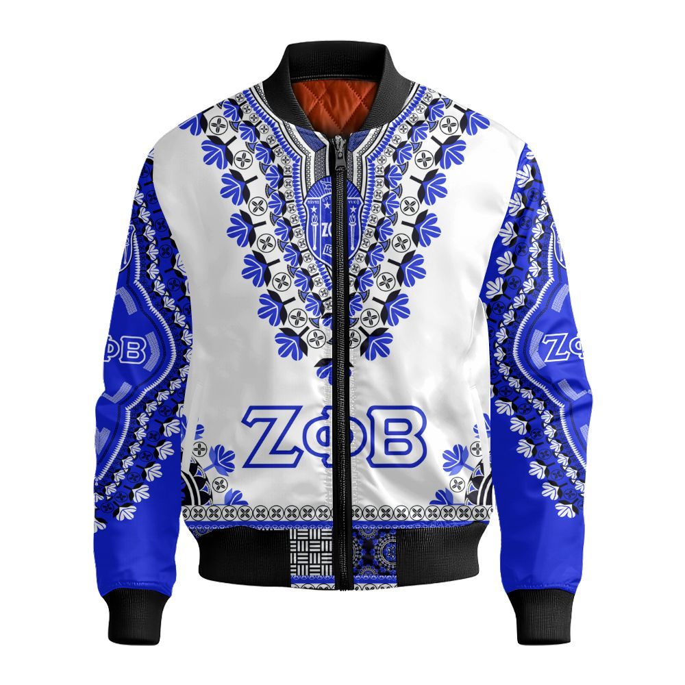 Ireishprint Zeta Phi Beta Polo Shirt, Zeta Phi Beta Blue Sleeve Pattern Dashiki Style Zeta Phi Beta Since 1920 Sorority Bomber Jacket