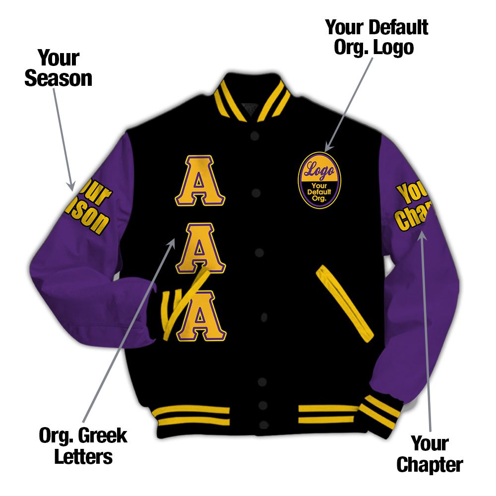 Custom Chapter Varsity Jacket, Omega Psi Phi Black Mix Gold Fraternity Jacket