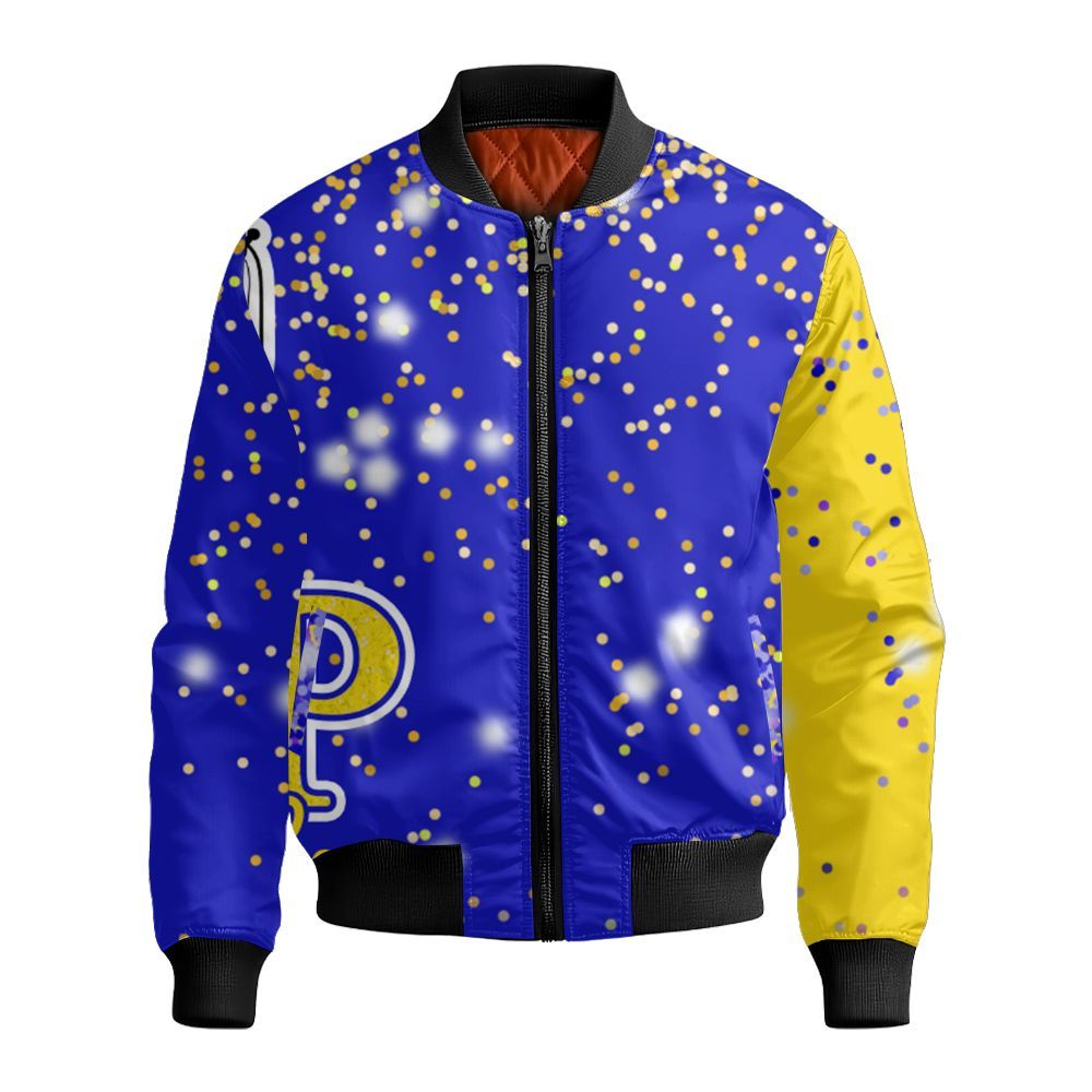 Ireishprint Custom Name Sigma Gamma Rho Ceramic Ornament, Gold Duo Blue Glitter 1922 Sorority Xmas Ornament Bomber Jacket