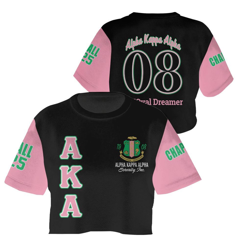 Ireishprint A.K.A Custom Chapter Crop Shirt, Salmon Pink And Apple Green Duo 1908 Sorority Crop Top