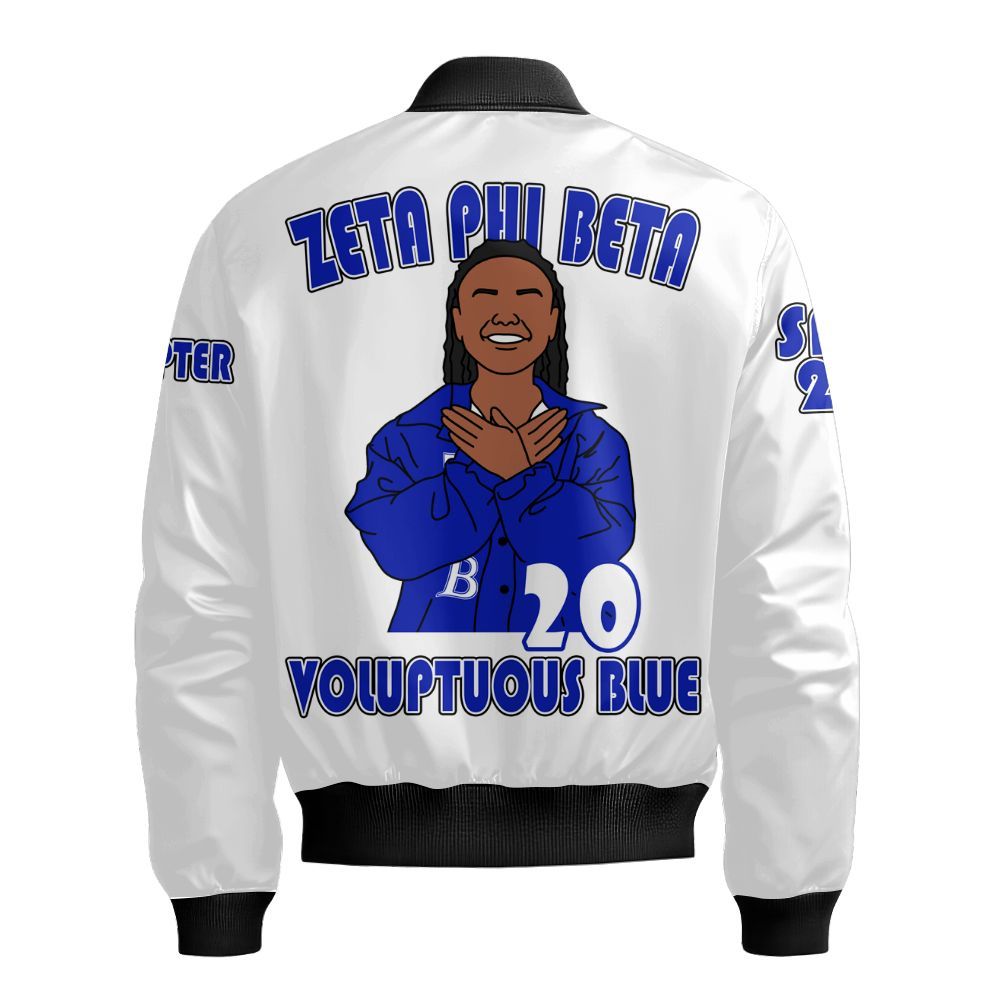 Ireishprint Zeta Phi Beta Custom Chapter Bomber Jacket, Personalized White Zeta Girl Jacket Zeta Phi Beta 1920 Sorority Bomber Jacket