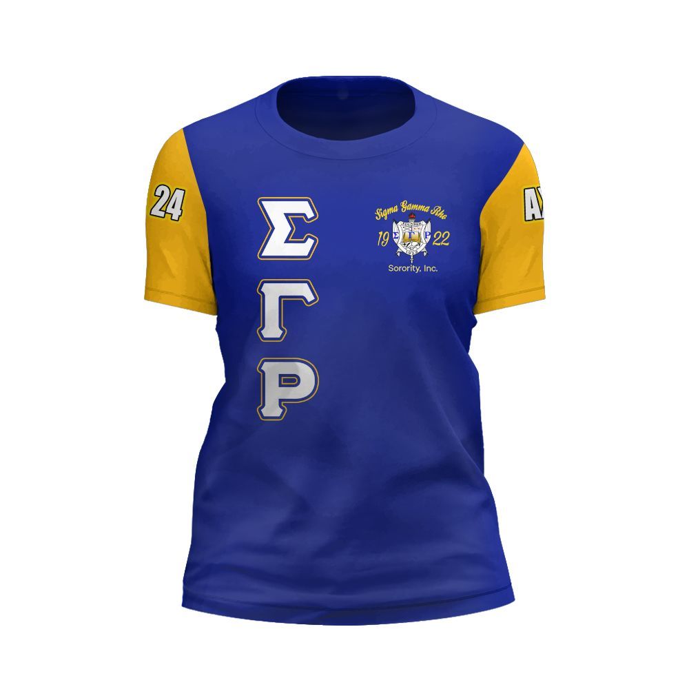 Ireishprint Sigma Gamma Rho Custom Chapter Shirt, RHoyal Pretty Blue Mix Gold Style 1922 Sorority Shirt